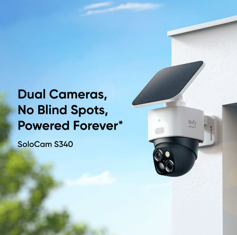 Eufy SoloCam S340 – Trådlös utomhuskamera med 360° överblick och solcellsdrift