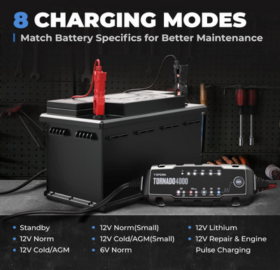 TOPDON T4000 Smart Batteriladdare 4A – 6V/12V Bly och Lithium