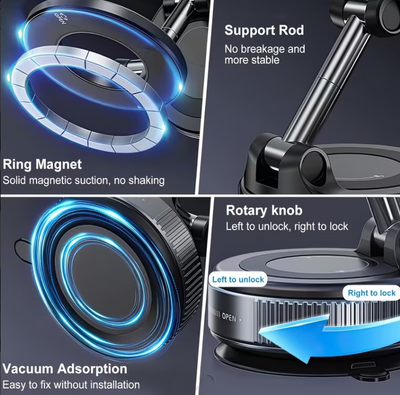 K007 Magnetisk Mobilhållare för Bil – Kraftfull Magnet, Vakuumfäste & 360° Rotation