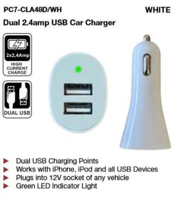 Tech connect USB billaddare vit