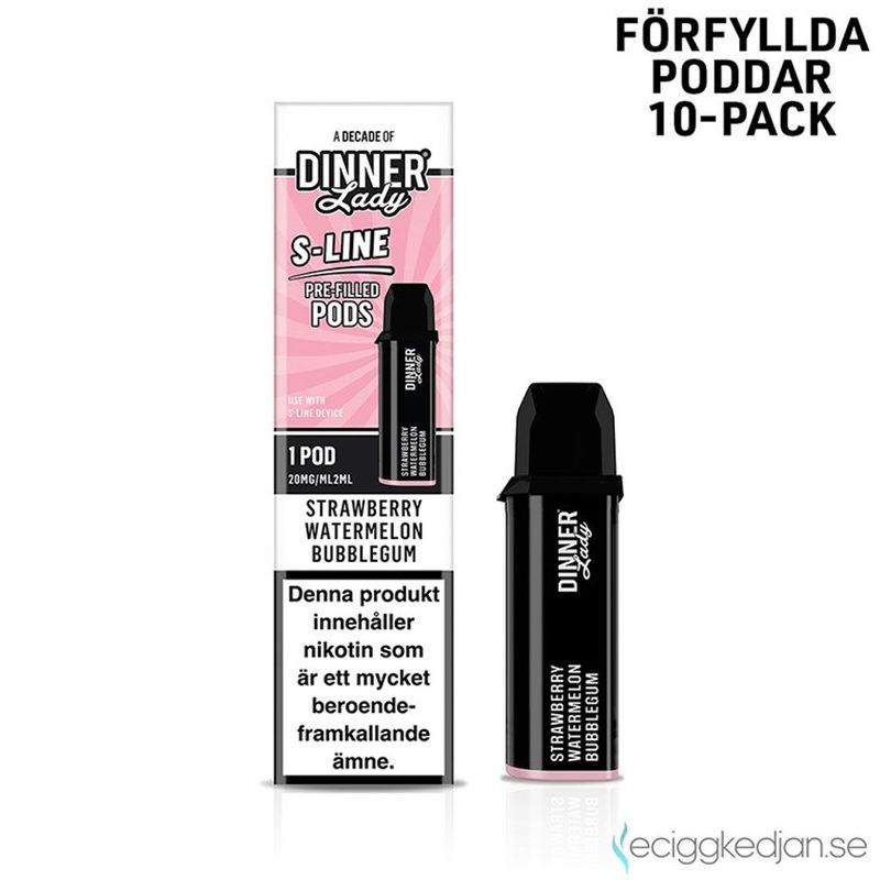 Dinner Lady S-Line Pod | Strawberry Watermelon Bubblegum | Förfylld Pod | 10pack