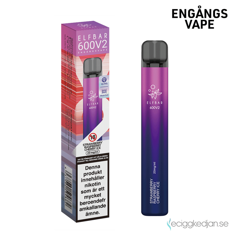 Elfbar V2 | Strawberry Raspberry Cherry Ice | Engångsvape | OBS!! Kort Datum / Utgånget Datum