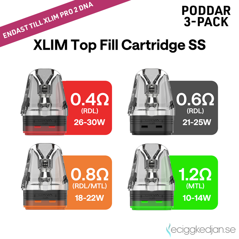 Oxva | Xlim Top Fill Cartridge Stainless Steel 2ml | 3pack