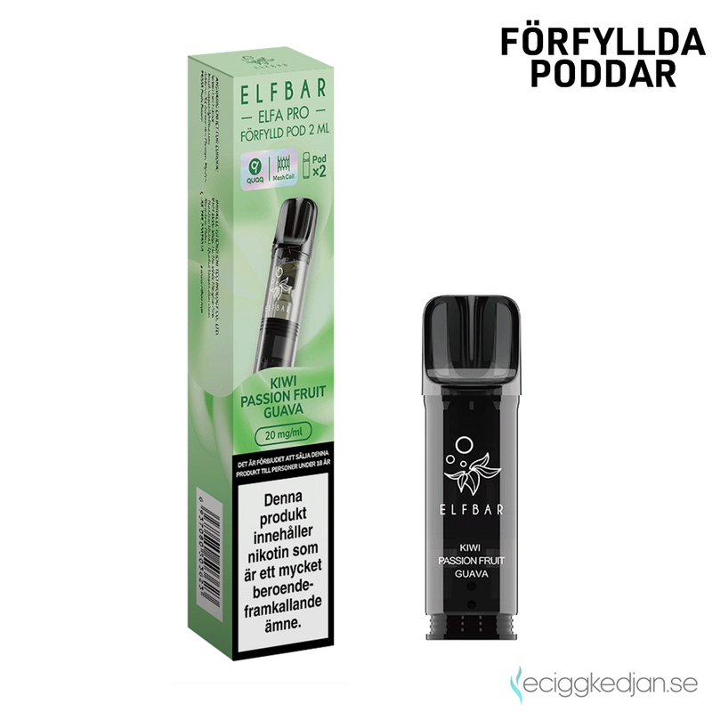 Elfa Mesh Pod | Kiwi Passion Fruit Guava | Förfylld Pod | 2pack | OBS!! Utgånget Datum