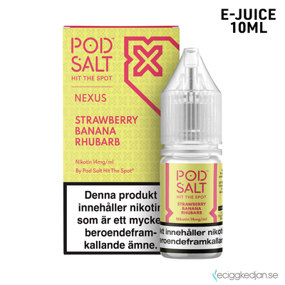 Pod Salt Nexus | Strawberry Banana Rhubarb | 10ml E-Juice | OBS!! Kort/Utgånget Datum