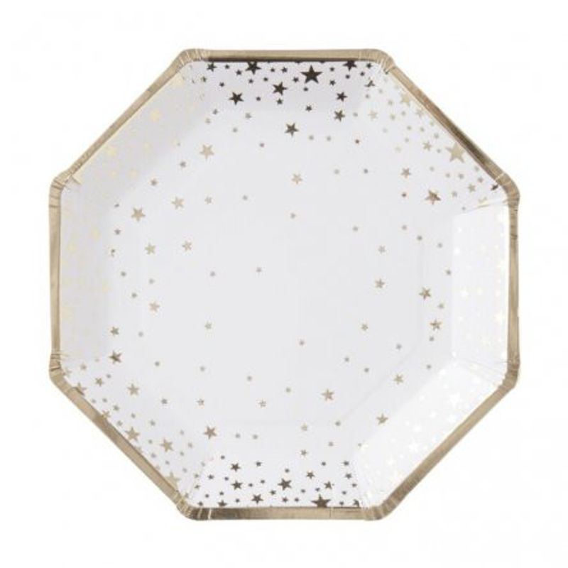 Papptallrikar - Metallic Star - Guld