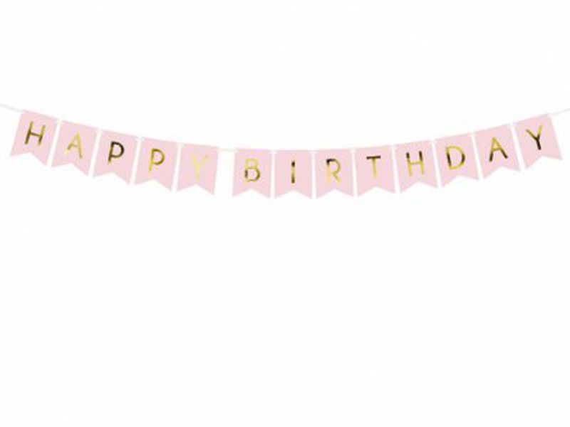 Vimpel - Happy Birthday - Rosa/Guld