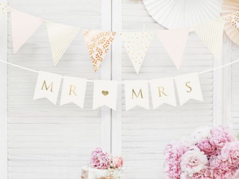 Vimpel - Mr & Mrs - Vit/Guld