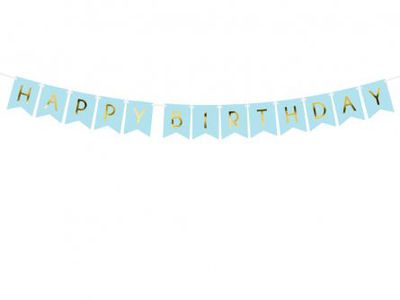 Vimpel - Happy Birthday - Blå/Guld