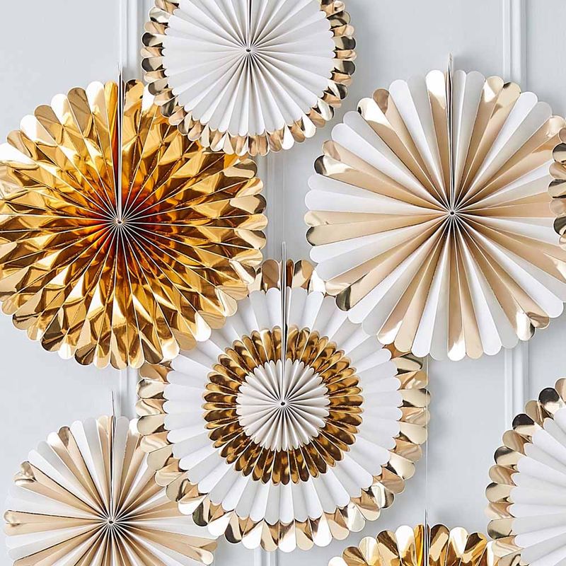 Pappersdekorationer Guld - Gold Paper Fan Decorations