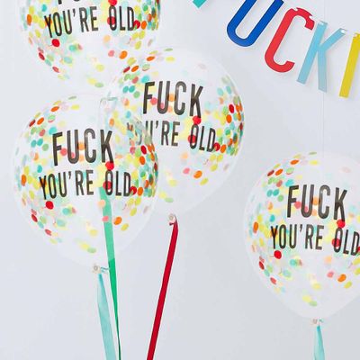 Konfettiballonger "Fuck You're Old" 5-Pack