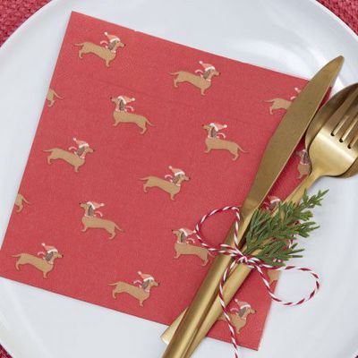 Servetter- Festive Sausage Dog - 16pack