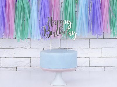 Cake Topper - Happy Birthday - Silvermetallic