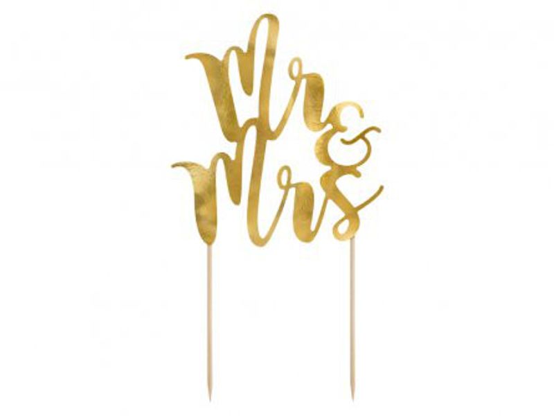 Cake Topper - Mr & Mrs - Guldmetallic