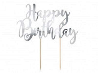Cake Topper - Happy Birthday - Silvermetallic
