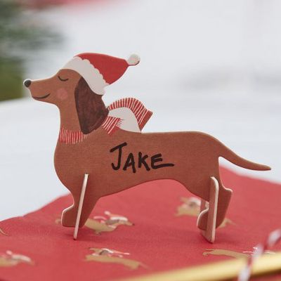 Placeringskort - Festive Sausage Dog - 6pack