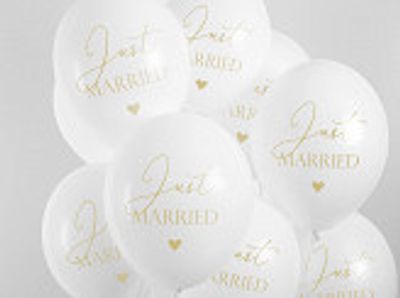 Ballonger - Just Married - Vit/Guld - 50-pack