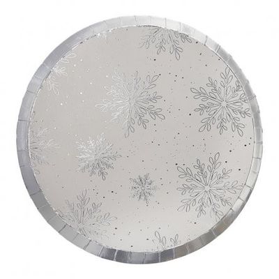 Papptallrikar - Vita med snöstjärna i silver - 8pack
