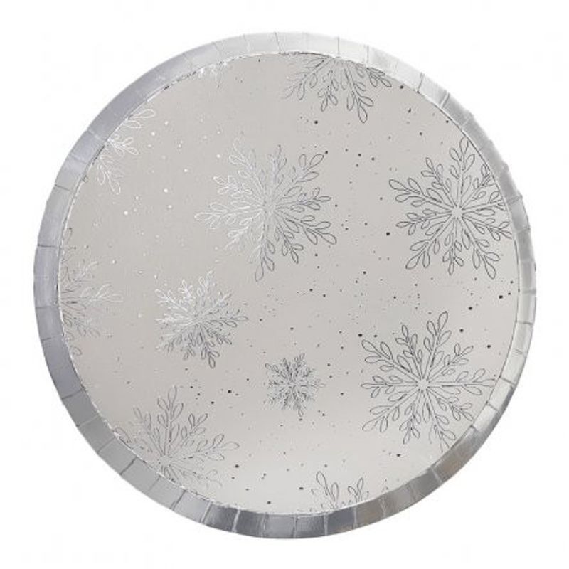 Papptallrikar - Vita med snöstjärna i silver - 8pack