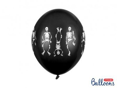 Ballong - Svart med skelett - 6-pack*