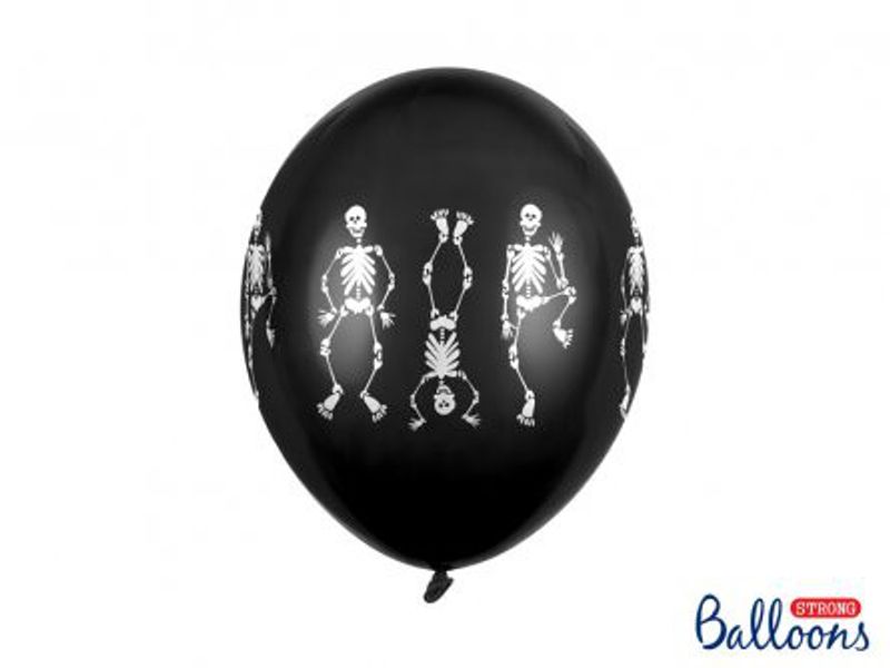 Ballong - Svart med skelett - 6-pack*