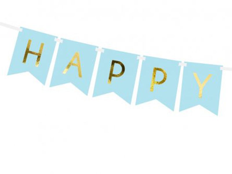 Vimpel - Happy Birthday - Blå/Guld