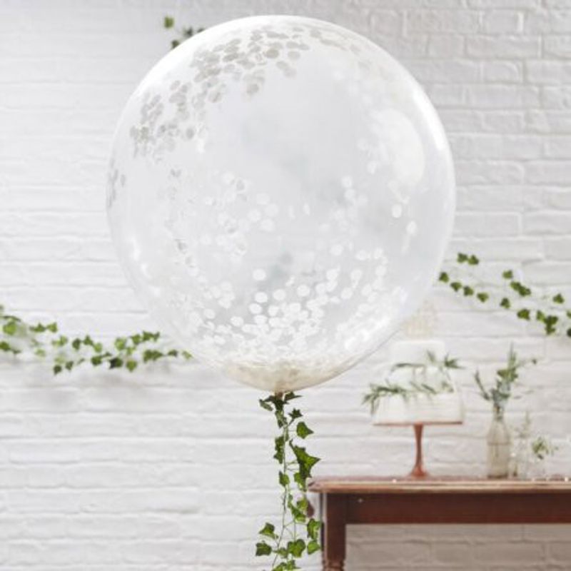 Stor Ballong - Konfetti - Vit