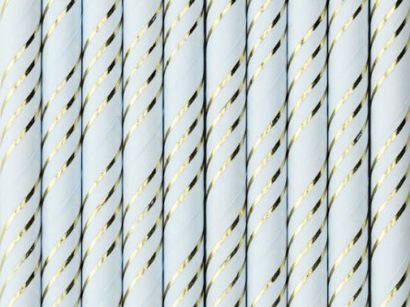 Sugrör - Stripes - Ljusblå/Guld
