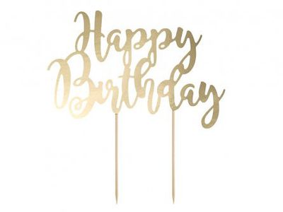 Cake Topper - Happy Birthday - Guldmetallic