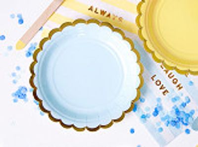 Desserttallrikar - Ljusblå - Guldkant