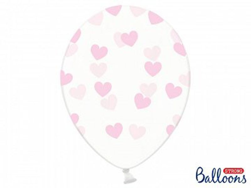 Ballonger - Clear - Rosa hjärtan - 50-pack