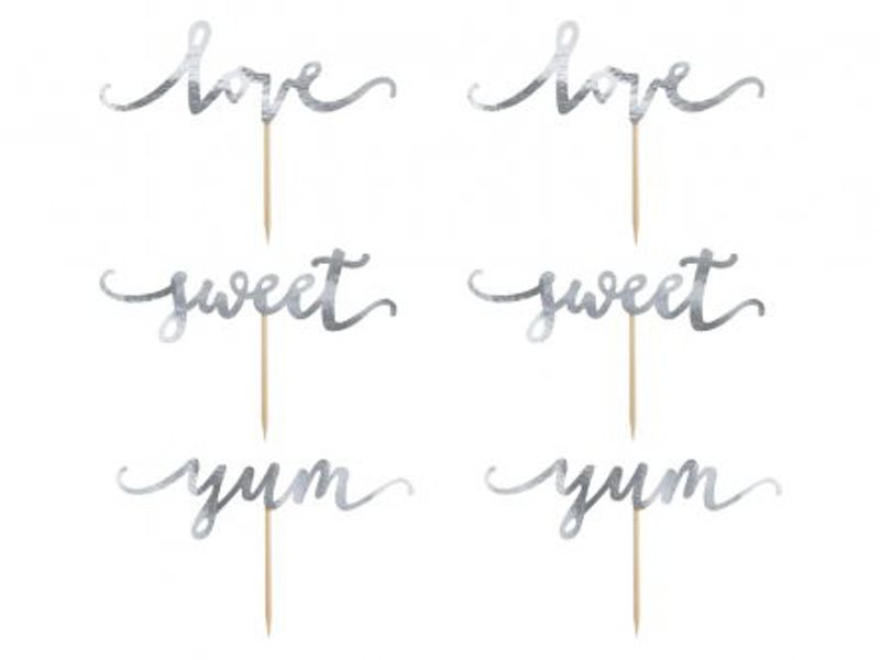 Cupcake Toppers - Love Sweet Yum - Silver