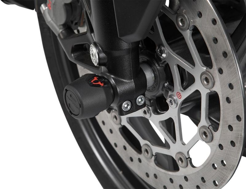 Kraschpuckar hjulaxel fram SW-Motech svart Triumph 12-upp, Honda 17-24, Yamaha 15-16