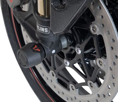 Kraschpuckar hjulaxel fram SW-Motech svart Triumph 11-upp, Yamaha 19-upp, Royal Enfield 24-upp
