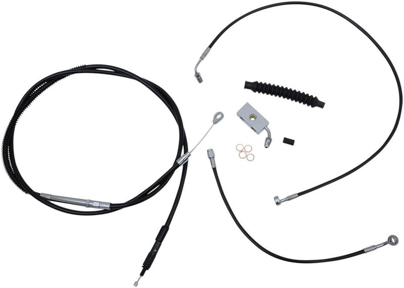 Bromsslangsats styrvajer LA Choppers ST18+ABS B12-14 svart vinyl flätad Softail 18-22