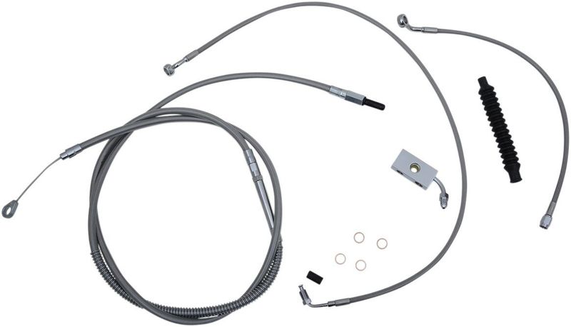 Bromsslangsats styrvajer LA Choppers ST18+ABS C15-17 rostfri flätad Softail 18-22