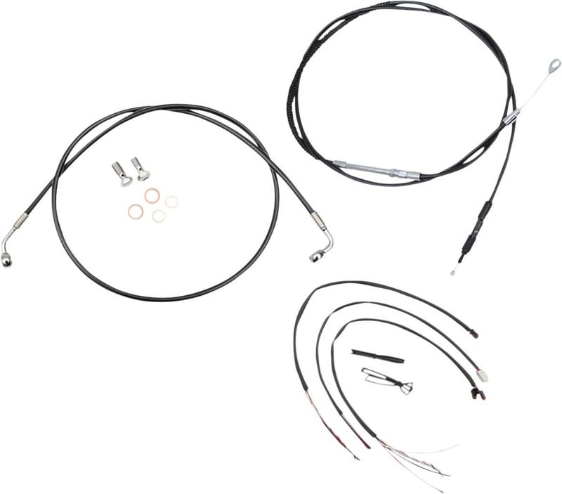 Bromsslangsats styrvajer LA Choppers 12-14 svart vinyl flätad Softail 18-22, Touring 21-24