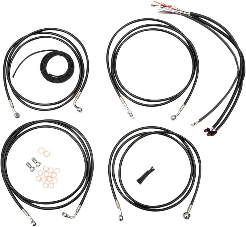 Bromsslangsats styrvajer LA Choppers 18 20 svart vinyl flätad Touring 14-16