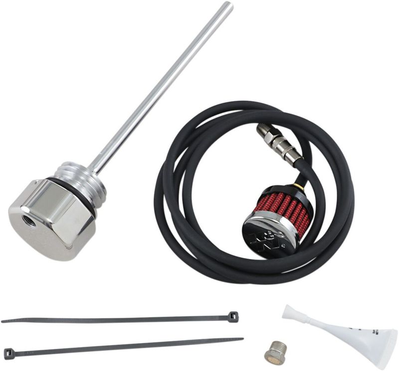 Oljesticka ventilerad med ventilationssats oljetank Feuling polerat lock M8 Touring 17-26