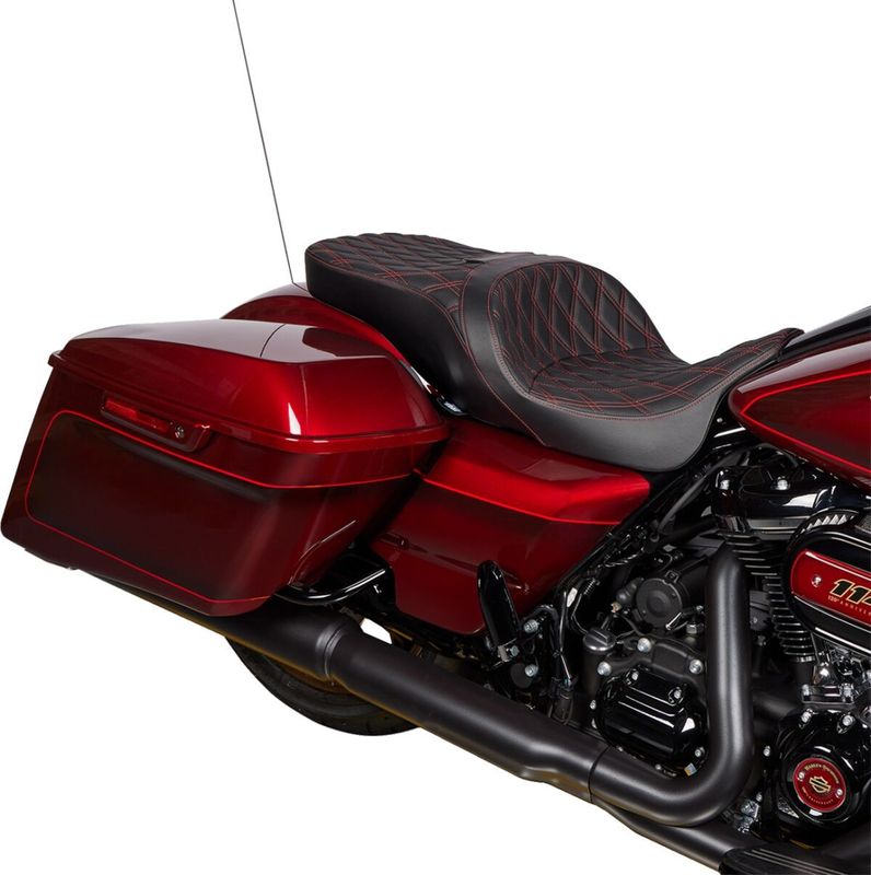 Touringsadel Drag Specialties Freedom vinyl dubbel diamond röd Touring 09-24, Trike 14-21