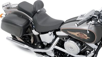 Sadel Drag Specialties solo EZ Glide II slät vinyl svart med fäste för förarryggstöd