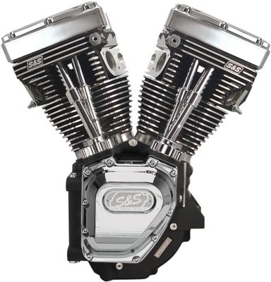 Motor S&S 124" Long-Block Twin Cam 4-1/8" borrning låg kompression svart/krom Dyna 99-05, Touring 99-06