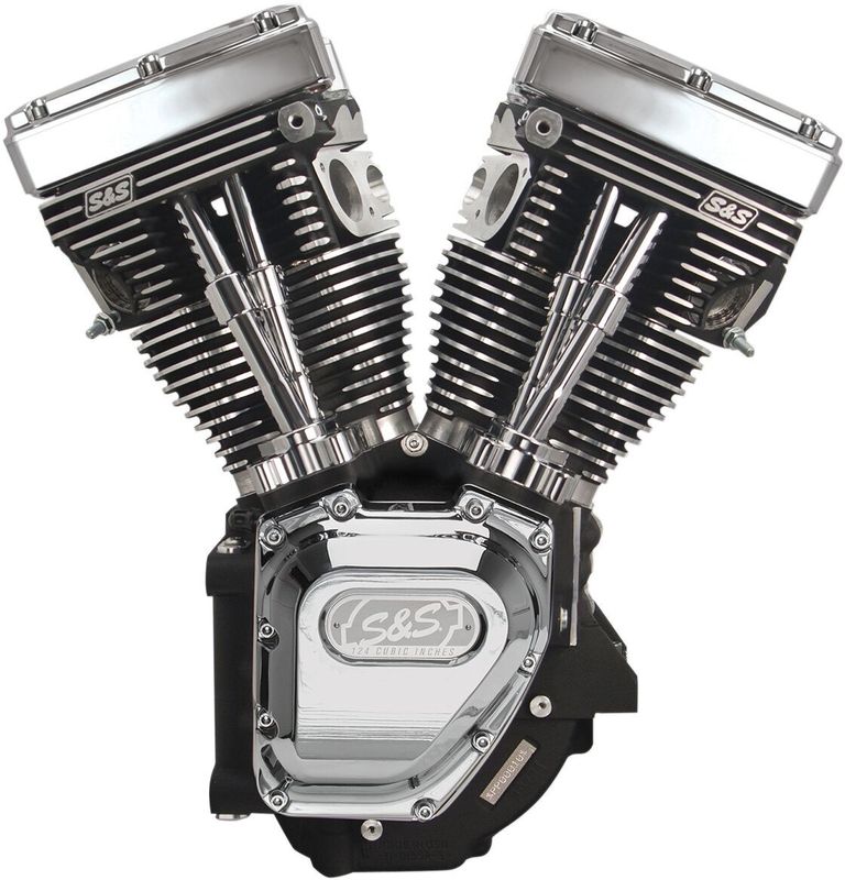 Motor S&S 124" Long-Block Twin Cam 4-1/8" borrning låg kompression svart/krom Dyna 99-05, Touring 99-06