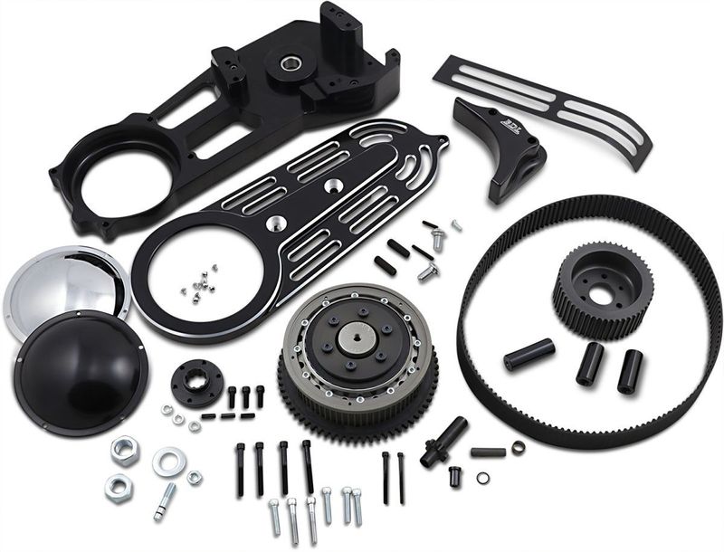 Remdriftssats Belt Drives Changeable Domes 2" svart Softail 90-06