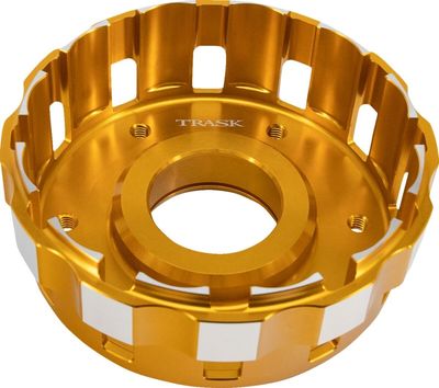 Kopplingskorg Trask Performance M8 billet anodiserad guld Softail 18-26