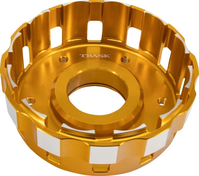 Kopplingskorg Trask Performance M8 billet anodiserad guld Softail 18-26