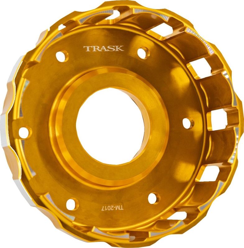 Kopplingskorg Trask Performance M8 billet anodiserad guld Softail 18-26