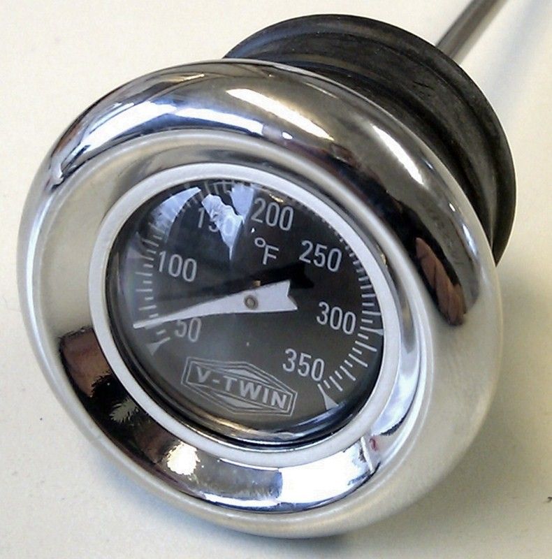 Oljesticka med temperaturmätare oljetank MCS krom svart tavla Big Twin 70-84