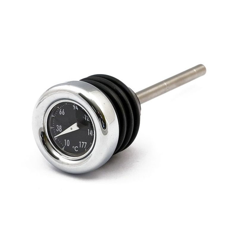 Oljesticka med temperaturmätare oljetank MCS krom svart tavla Softail 00-17