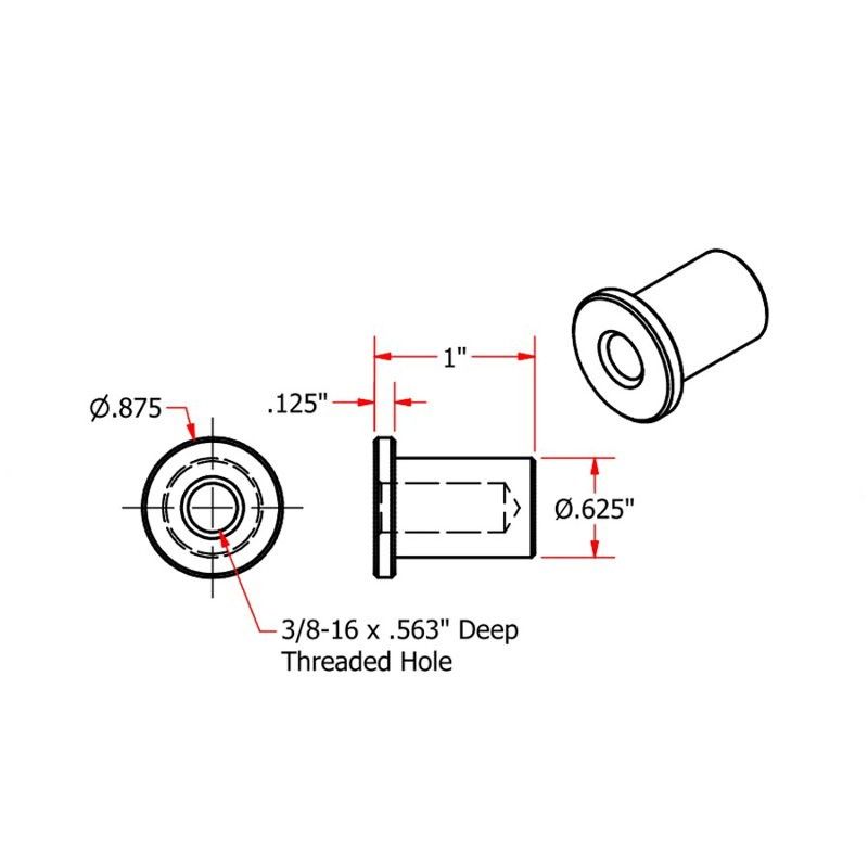 TC Bros Tophat Bung 3/8-16 Steel blind (4-pack)